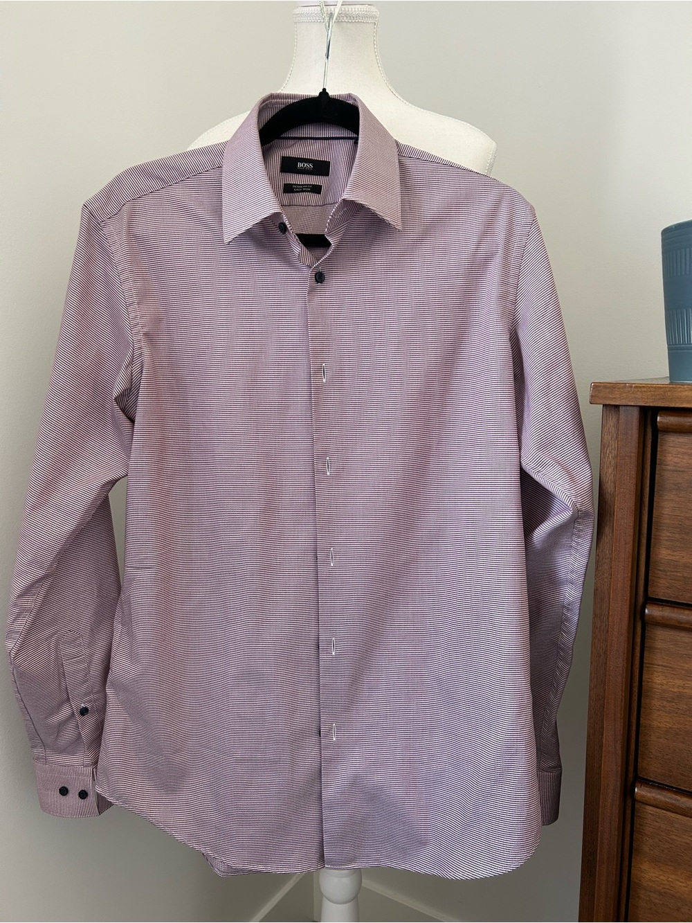 BOSS Men's Light Pink Micro-Pattern Dress Shirt